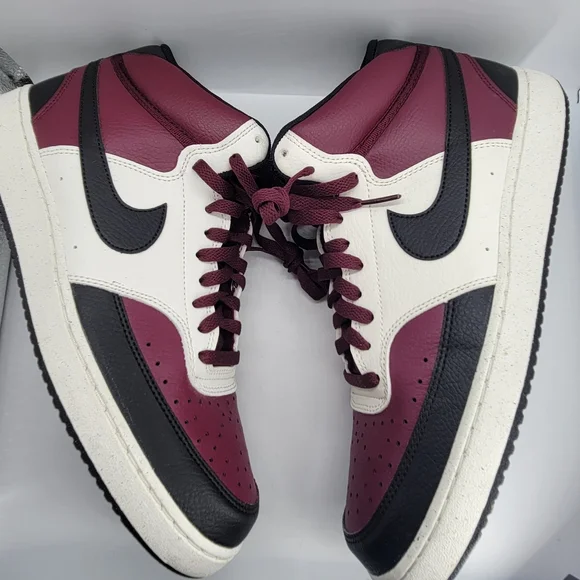 Nike Court Vision Men's Burgundy Black High-Top Sneakers US 10.5 DN 3577-600 - Picture 11 of 13